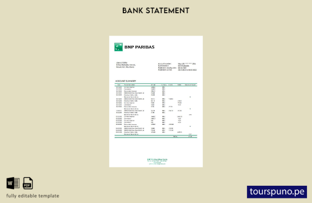 listo para imprimir plantilla de word   extracto bancario de BNP Paribas de Maur